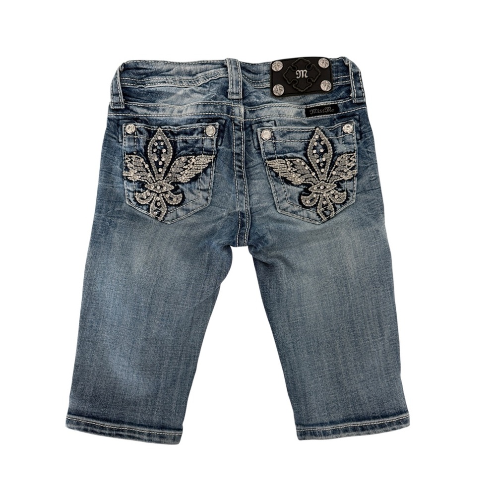 Miss Me Girls Bermuda Embellished Embroidered Fleur-De-Lis‎ Denim Jean Shorts 10